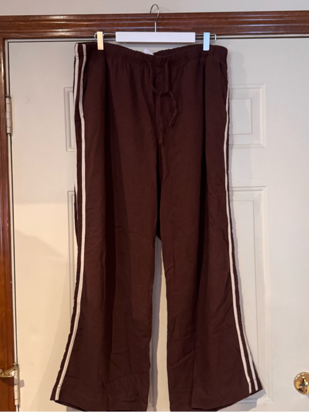 GAP Linen Blend Brown Wide-Leg Pants with White Side Stripes
